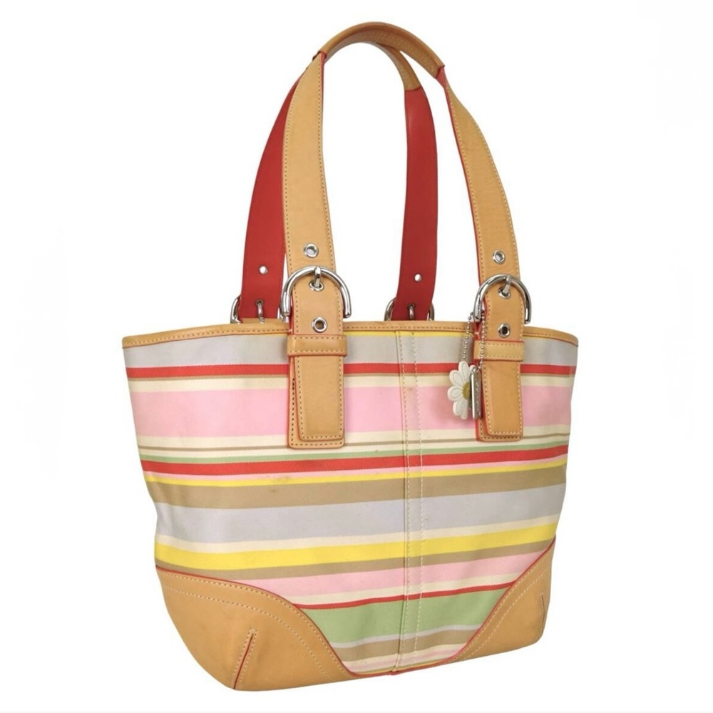 Coach SoHo Hampton Daisy Vachetta Leather & Canvas Tote